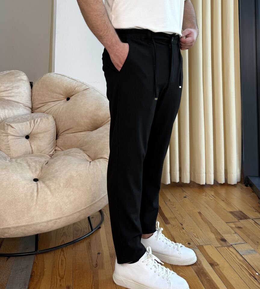 Belden Lastikli İpli Jogger - SİYAH