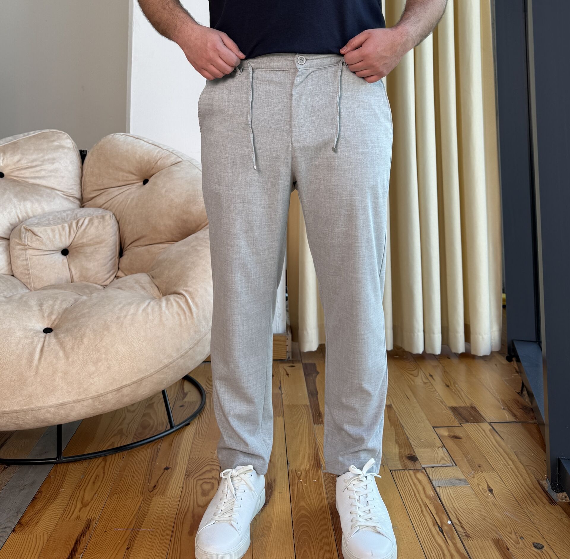 Belden Lastikli İpli Jogger - GRİ