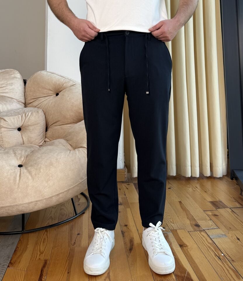 Belden Lastikli İpli Jogger - LACİVERT
