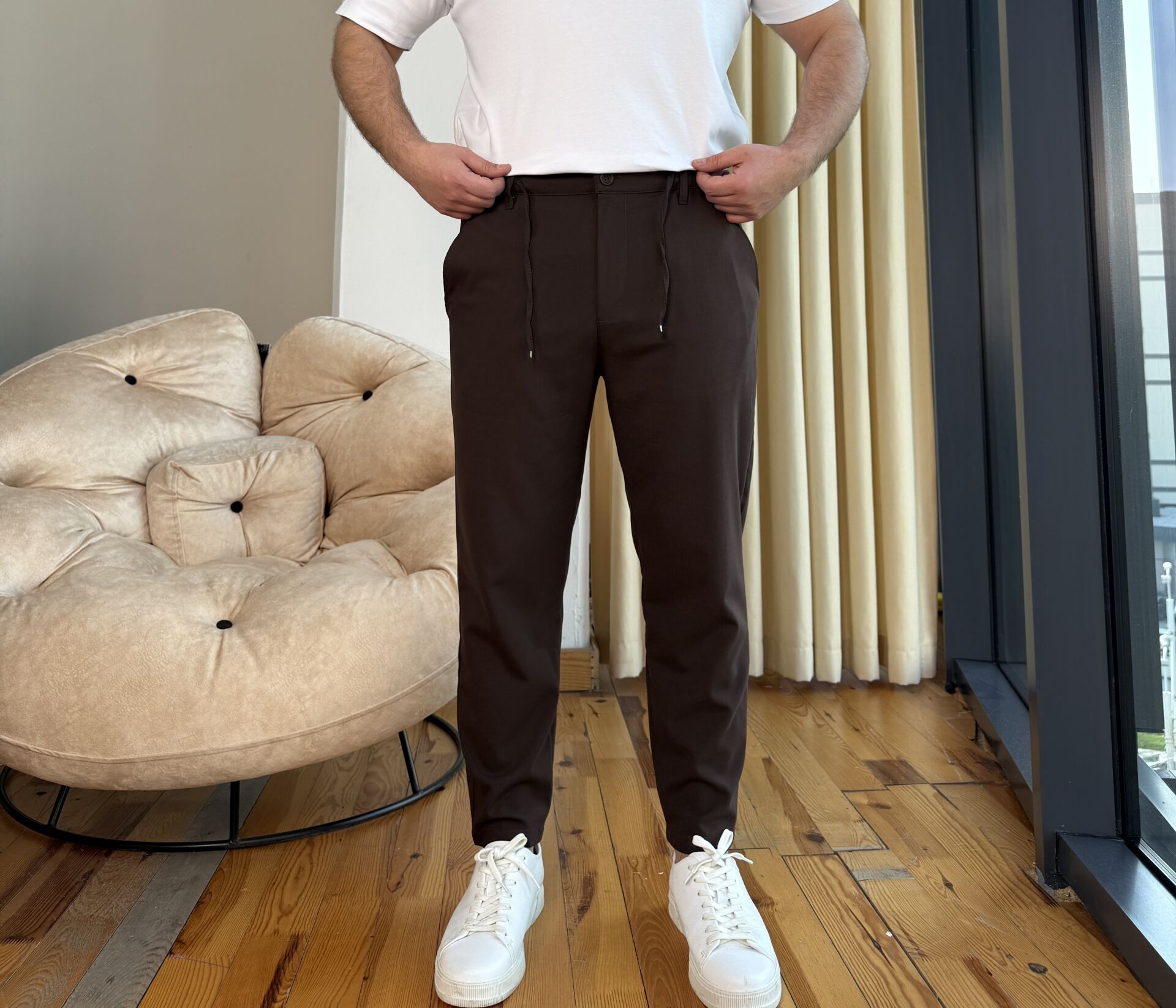 Belden Lastikli İpli Jogger - ACI KAHVE