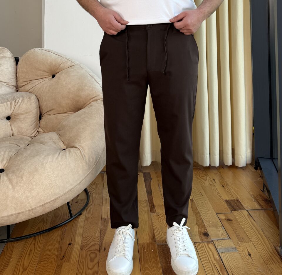 Belden Lastikli İpli Jogger - ACI KAHVE