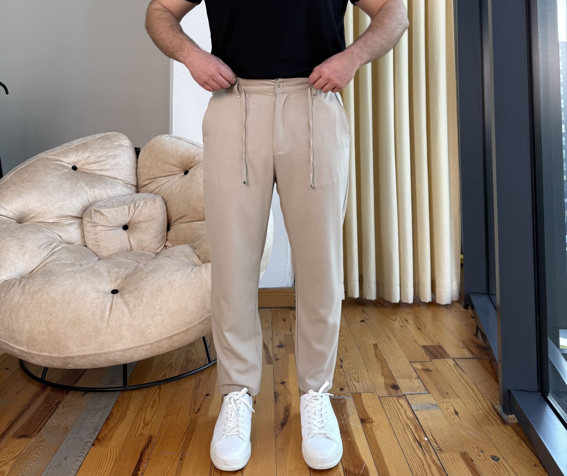 Belden Lastikli İpli Jogger - BEJ
