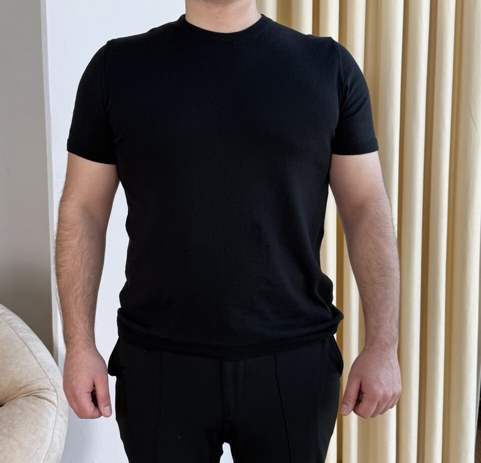 Premium Kalite İnce Triko T-Shirt - Siyah