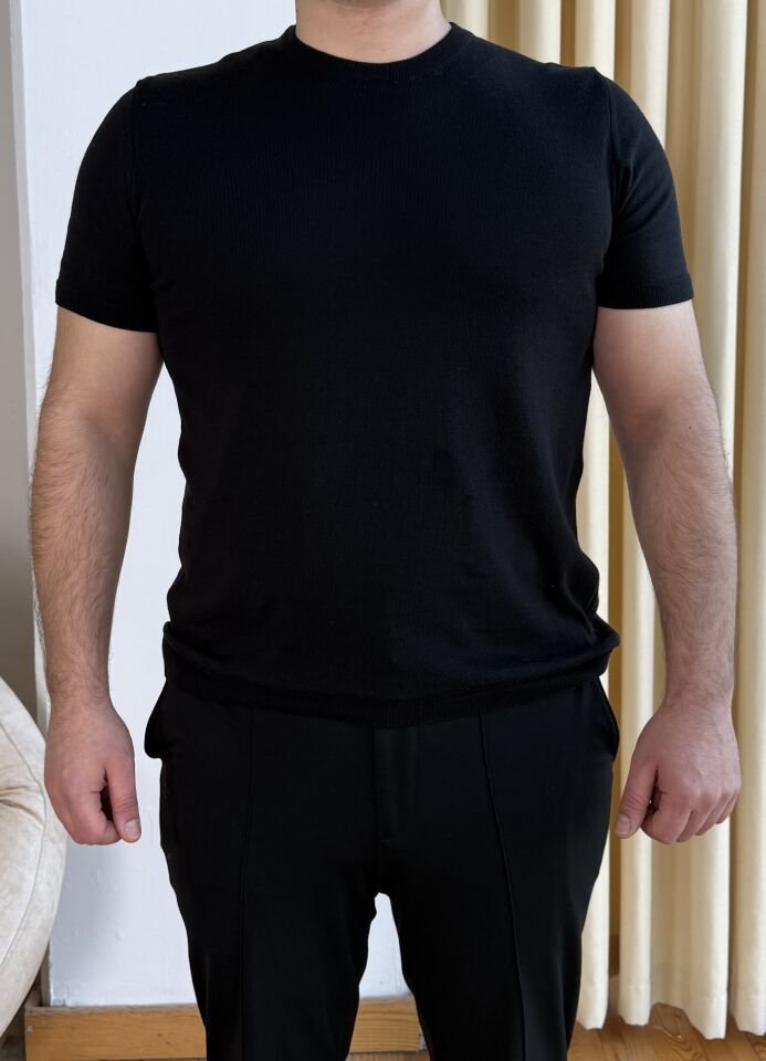 Premium Kalite İnce Triko T-Shirt - Siyah