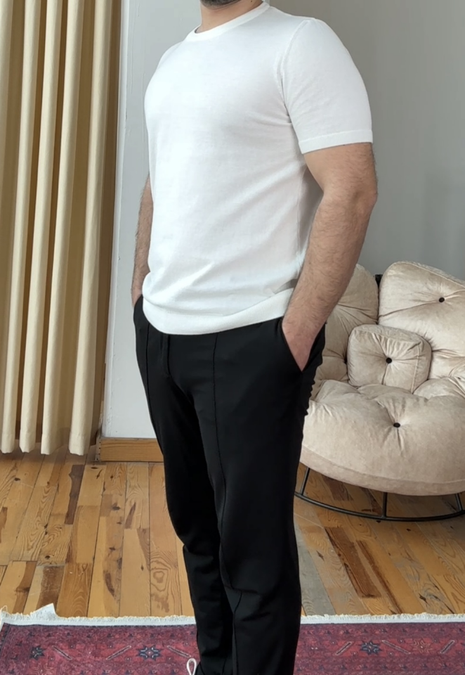 Premium Kalite İnce Triko T-Shirt - Beyaz