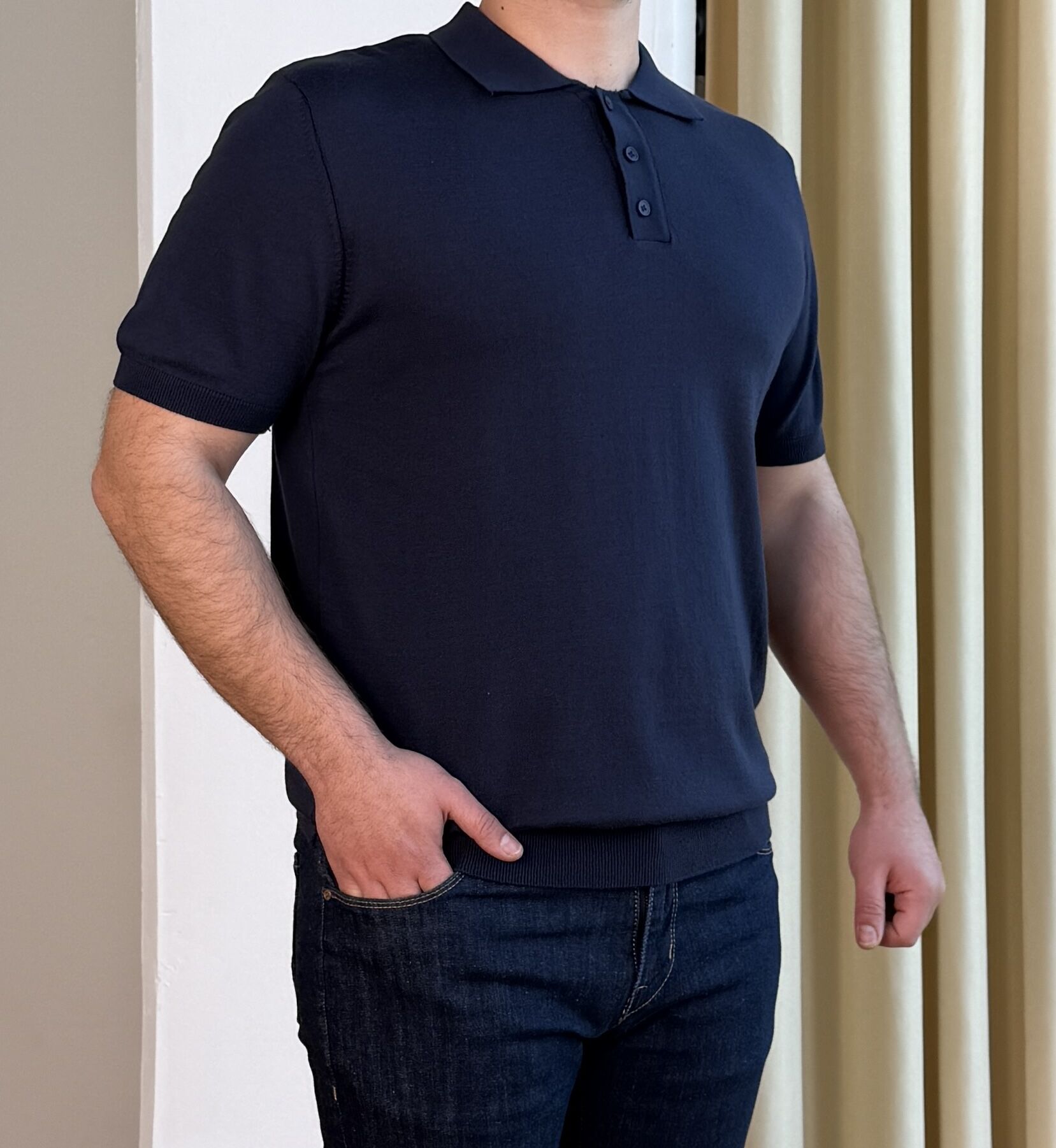 İnce Polo Yaka Triko T-Shirt - LACİVERT