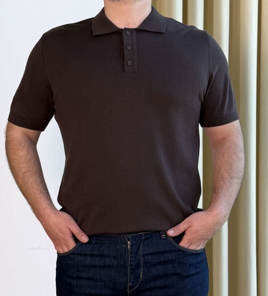 İnce Polo Yaka Triko T-Shirt - BRONZ KAHVE