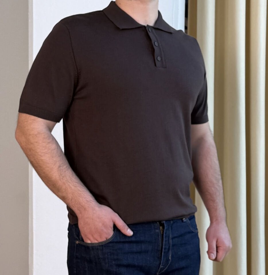 İnce Polo Yaka Triko T-Shirt - BRONZ KAHVE