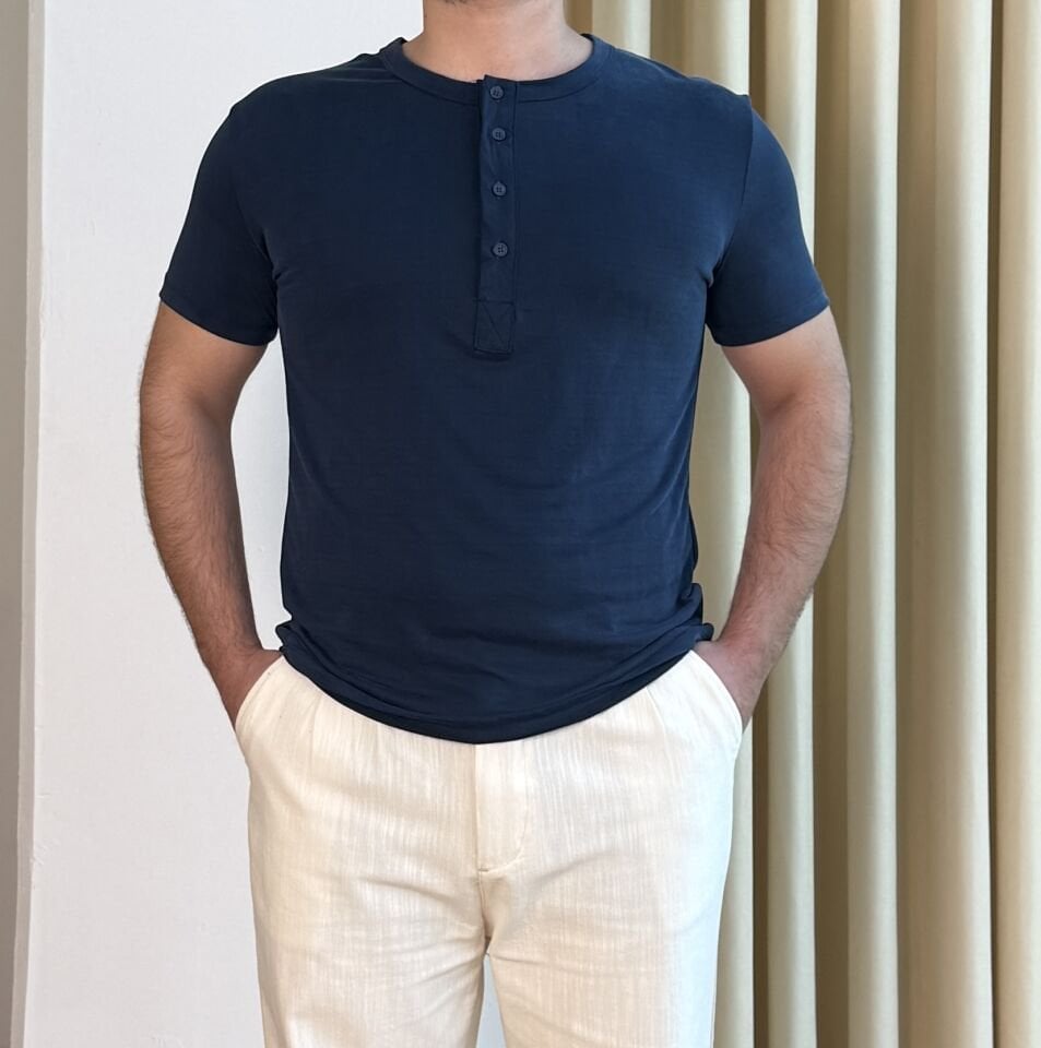 Düğmeli Bisiklet Yaka Oysho T-shirt - LACİVERT