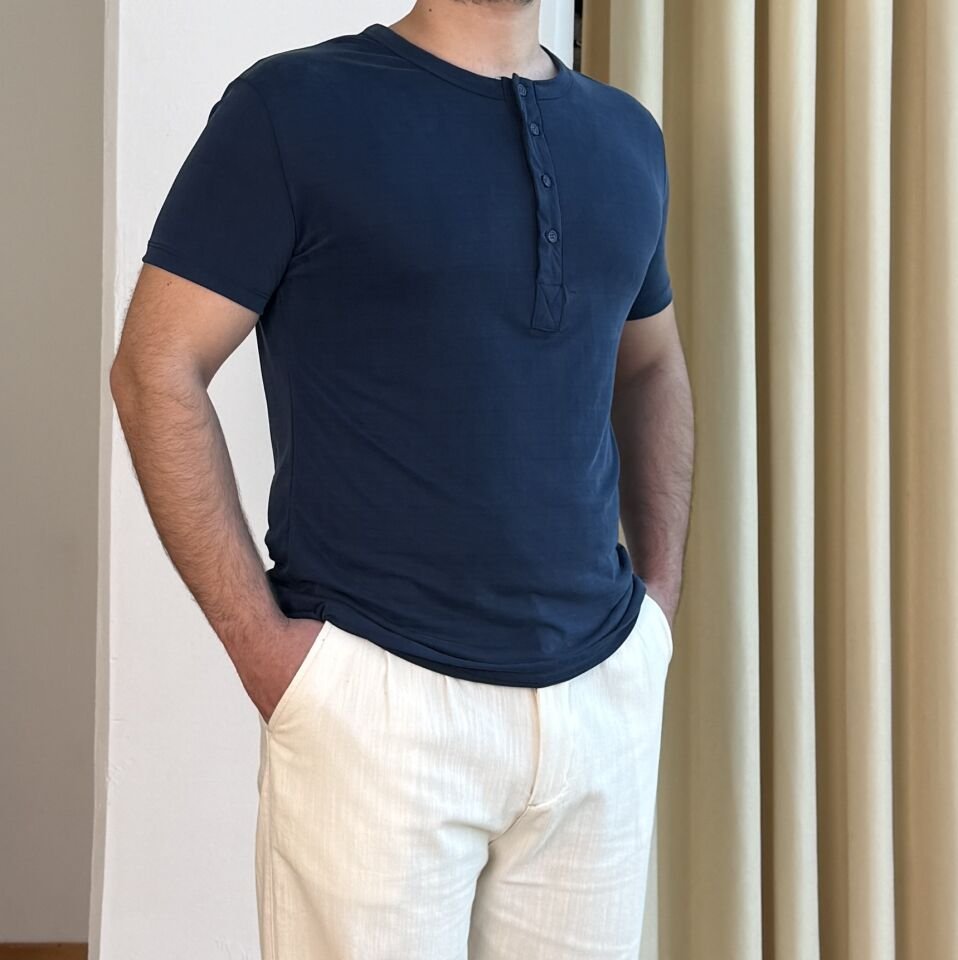 Düğmeli Bisiklet Yaka Oysho T-shirt - LACİVERT