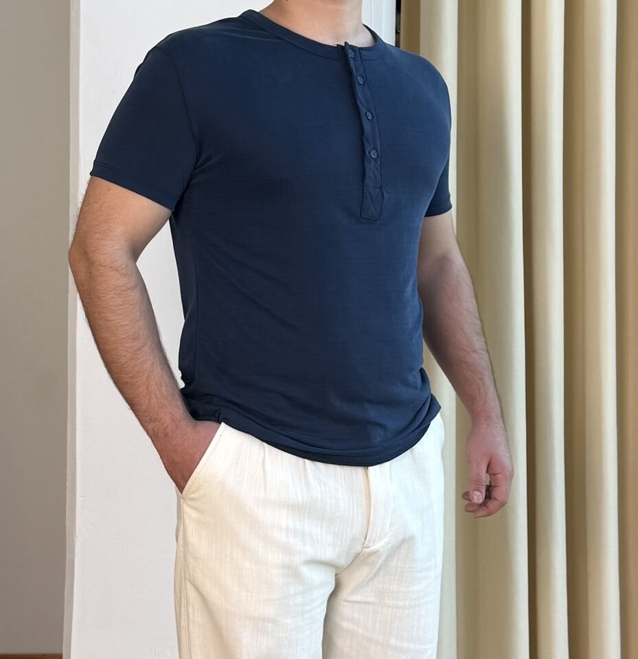 Düğmeli Bisiklet Yaka Oysho T-shirt - LACİVERT