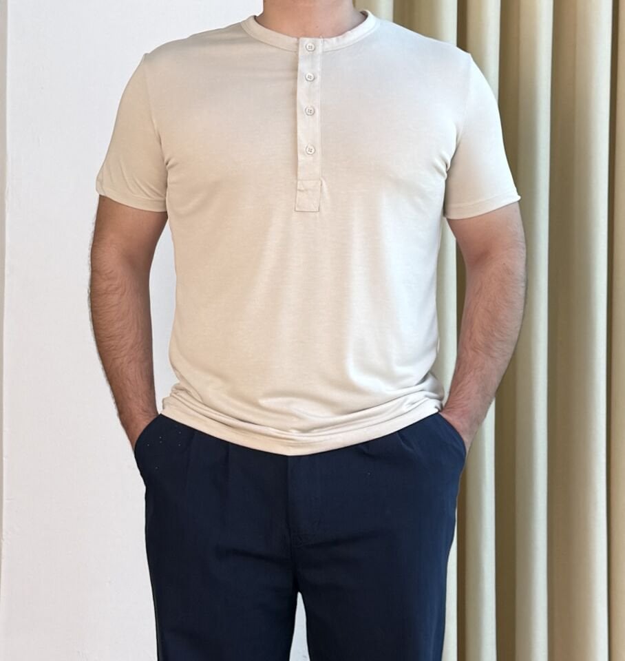 Düğmeli Bisiklet Yaka Oysho T-shirt - BEJ