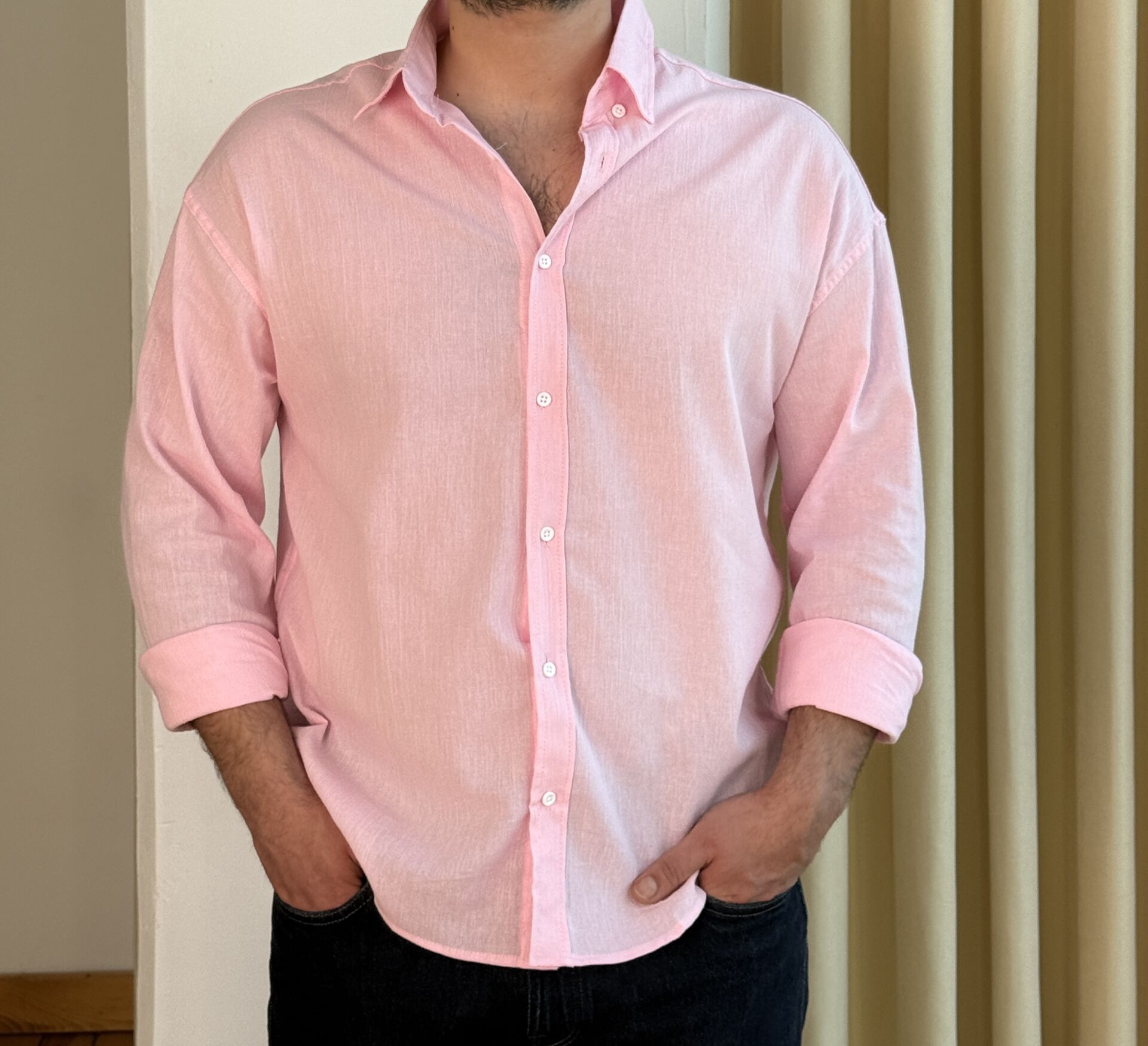 Pamuk Krinkıl Gömlek - Pastel Pembe