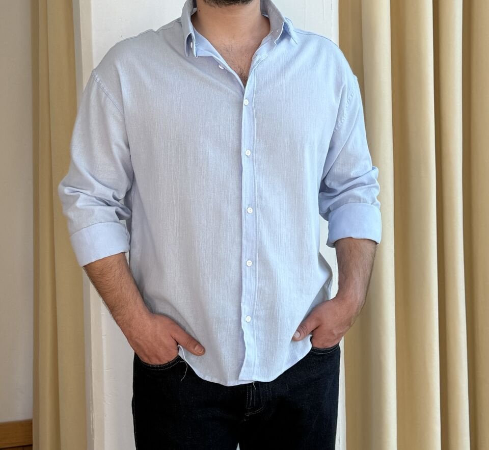 Pamuk Krinkıl Gömlek - MAVİ