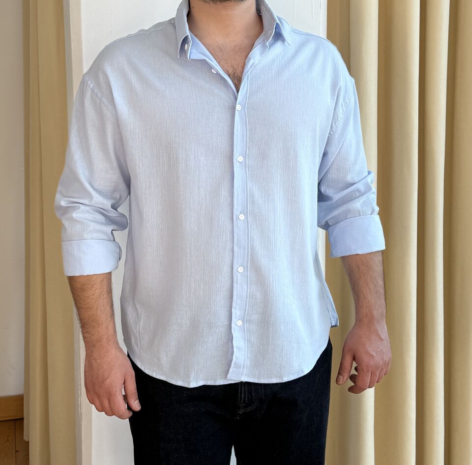 Pamuk Krinkıl Gömlek - MAVİ