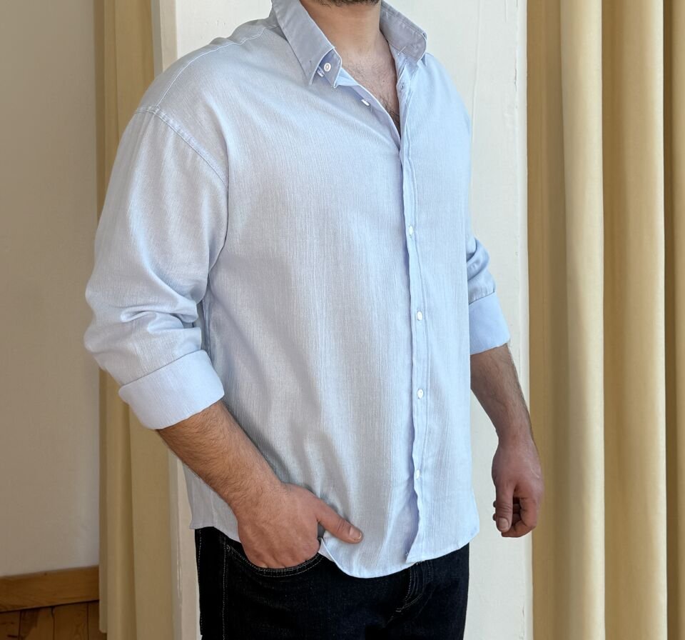Pamuk Krinkıl Gömlek - MAVİ