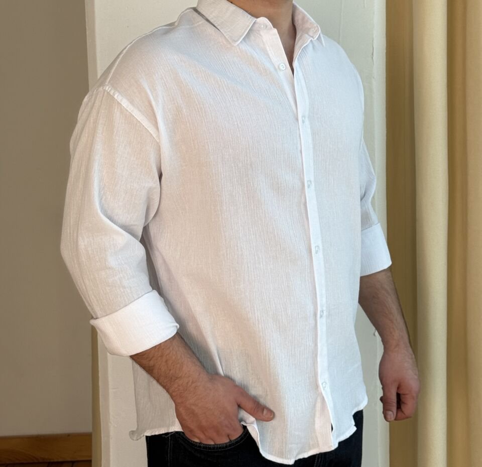 Pamuk Krinkıl Gömlek - BEYAZ